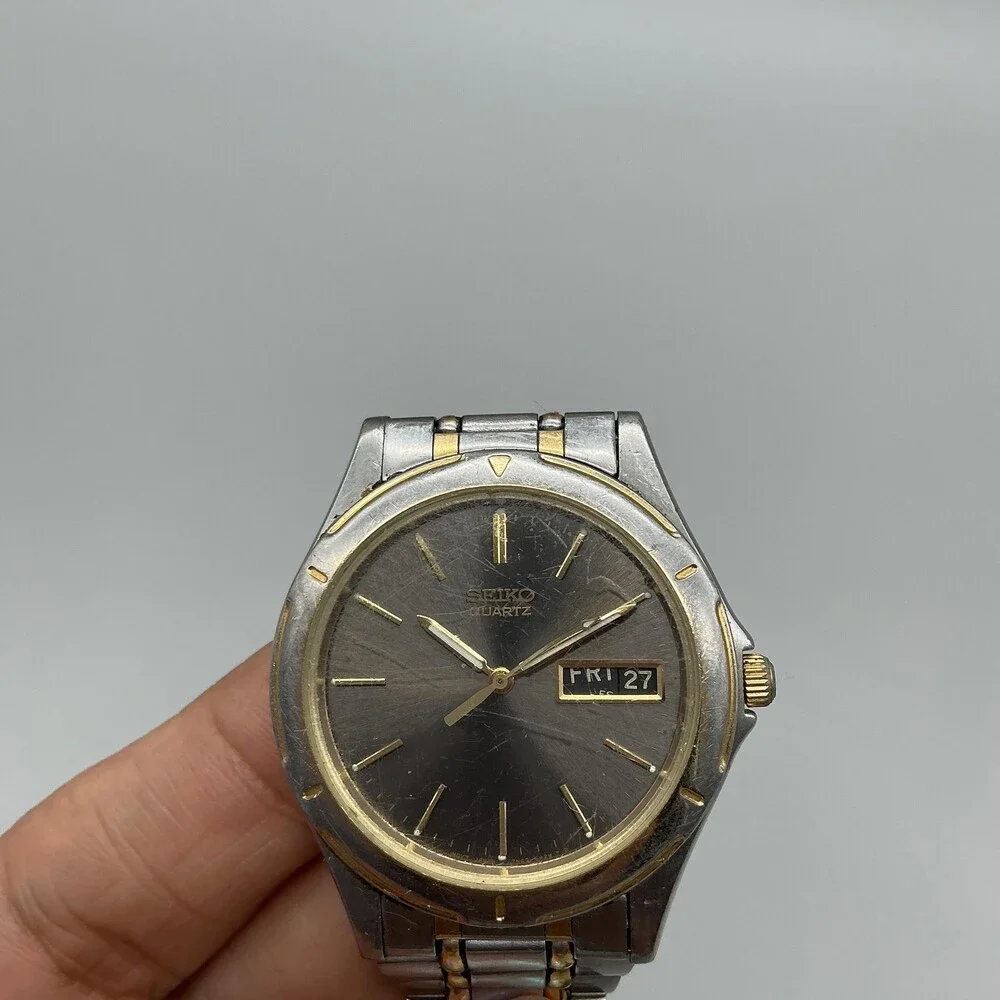 Vintage Seiko 7N43-6A09 Mens Watch 36mm Day Date Two Tone New Battery 7